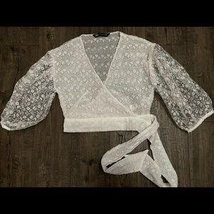 Zara White Embroidered Top